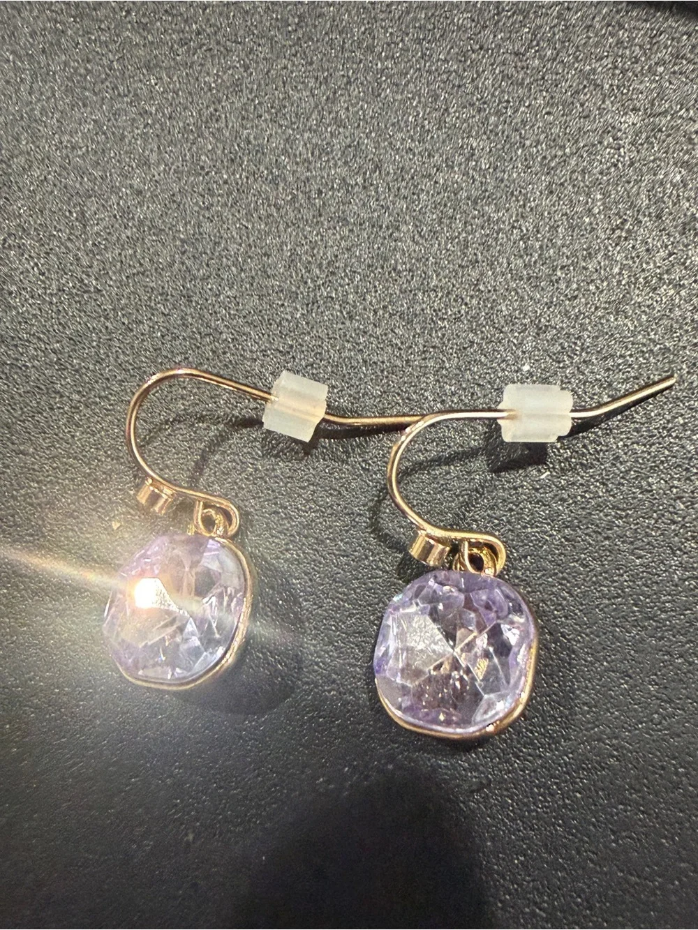 Avon Women’s Jewelry Gold Drop Earrings with Light Purple Gemstones NWOT